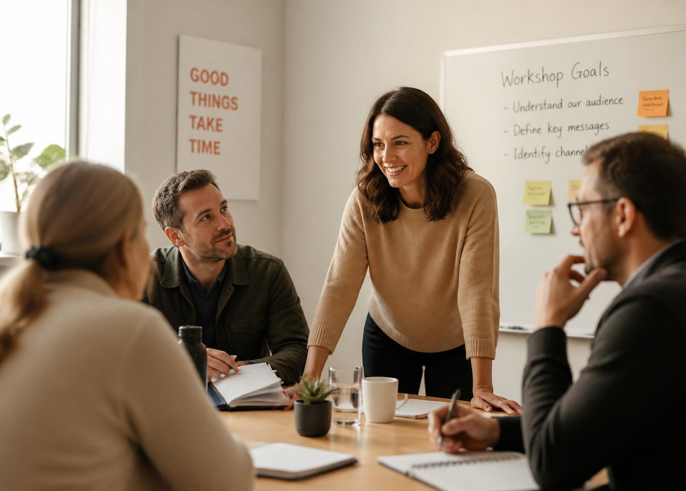 Lektorka vede workshop pro skupinu profesionálů